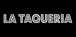 Bold white text reading 'LA TAQUERIA' in uppercase letters against a solid black background, with each letter filled with a pattern of small white dots creating a textured, perforated appearance.
