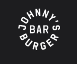 A circular black-and-white logo featuring the text 'JOHNNY'S BURGER BAR' in bold, uppercase, sans-serif font arranged in a circular layout with 'JOHNNY'S' at the top, 'BURGER' at the bottom, and 'BAR' centered horizontally in the middle, all set against a solid black background.